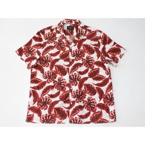 Black Brown Hawaiian Palm Leaf Button Up Short Sleeve Shirt Mens XL Red/White